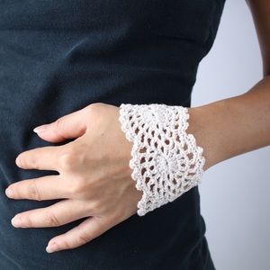 CottageCore Wide Lace Cuff Crochet Natural 100% Cotton ii